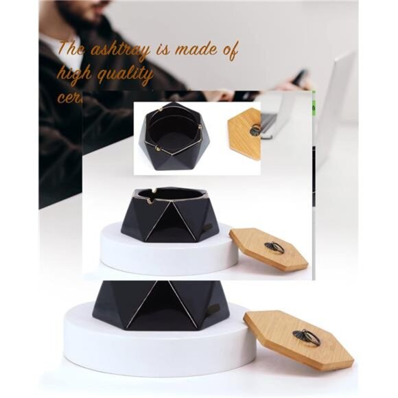 ashtrays for Cigarettes, Pink Marble Ceramic ash Tray with lid,Outdoor Ashtray - Picture 4 of 8